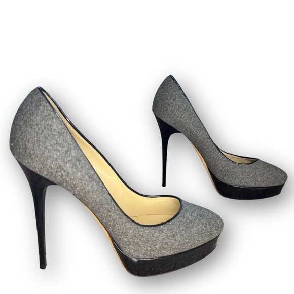 Authentic Jimmy Choo Grey Flannel Cosmic Stiletto Size 39 - Picture 1 of 9